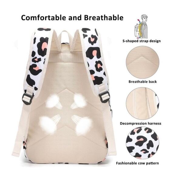 Trendy Leopard Print School Backpack Set 3pc | Lunch Bag + Pencil Case | NEW - Picture 6 of 8